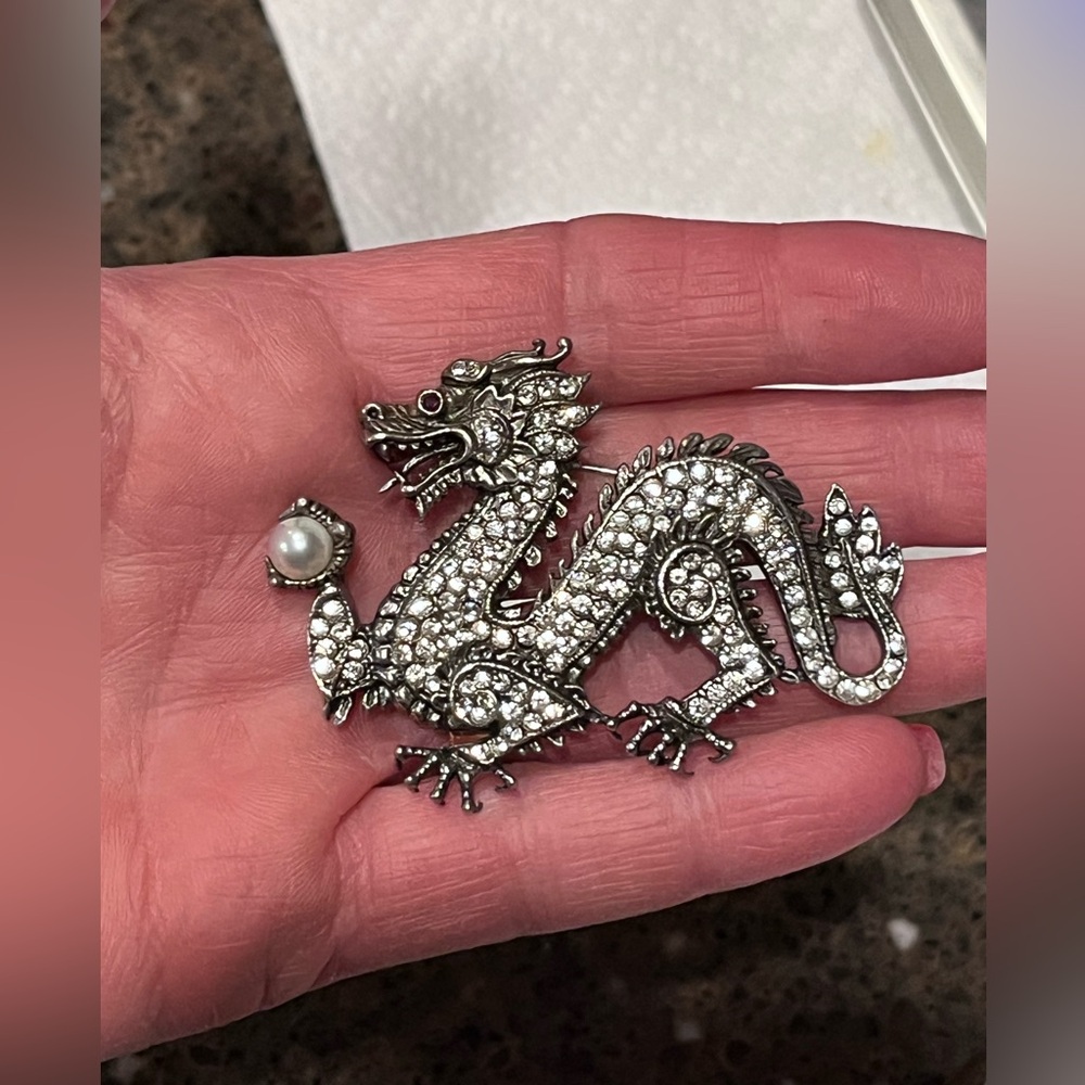 Silver Dragon Brooch with Rhinestones FRANKLIN MINT - Picture 15 of 15